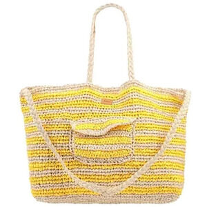 NWT Barts Amsterdam Roomy Straw Paper Yarn Yellow Tote Shoulder  Handbag NEW